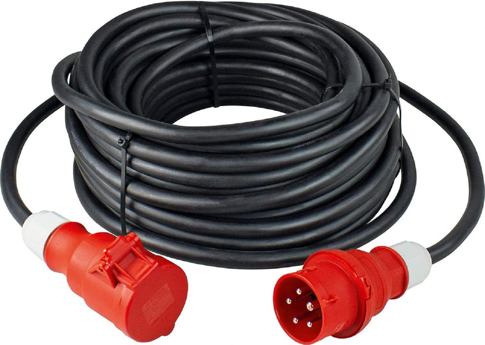 Starkstrom Verlängerungskabel 5 m, 5-polige Verlängerungsleitung mit CEE Stecker und CEE Kupplung H07RN-F 5G1,5, Made in Germany, 400V, 16A, IP44, Schwarz