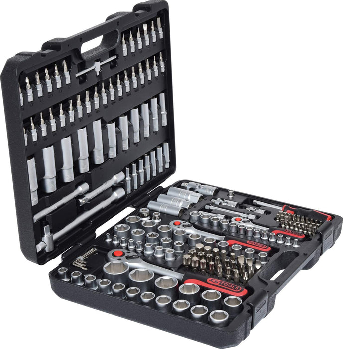 1/4 Zoll + 3/8 Zoll + 1/2 Zoll Steckschlüssel-Satz | mit 3 Umschaltknarren, 72-Zahn | matt satiniert | 179-tlg.