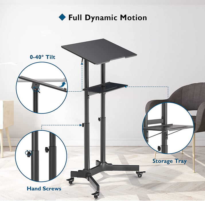 Stehpult Höhenverstellbar Schreibtisch/Laptoptisch mit Rollen/Laptop Ständer Mobile Workstation/Stand-up-Computer Präsentationswagen Ergonomisch 
