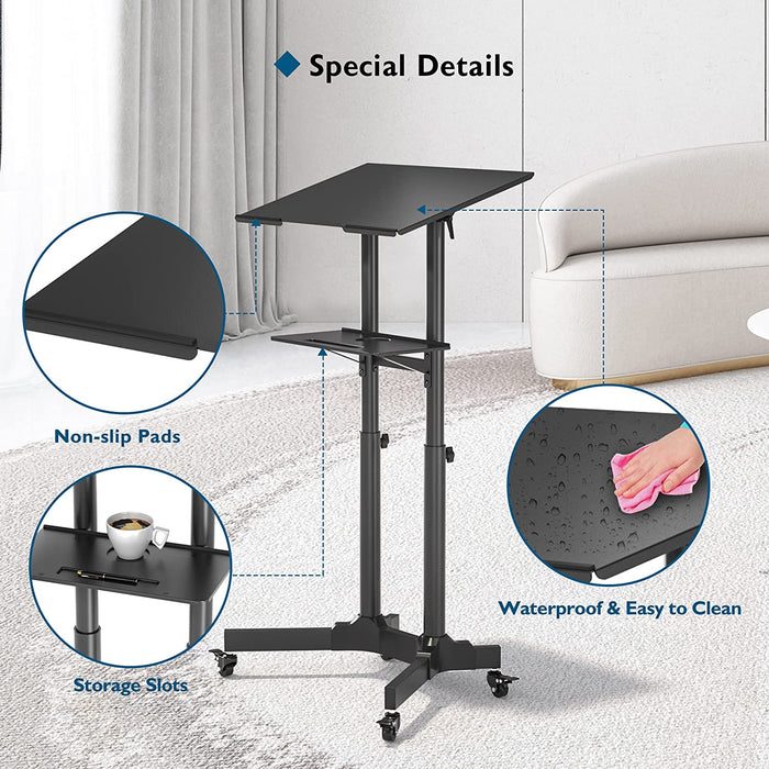 Stehpult Höhenverstellbar Schreibtisch/Laptoptisch mit Rollen/Laptop Ständer Mobile Workstation/Stand-up-Computer Präsentationswagen Ergonomisch 