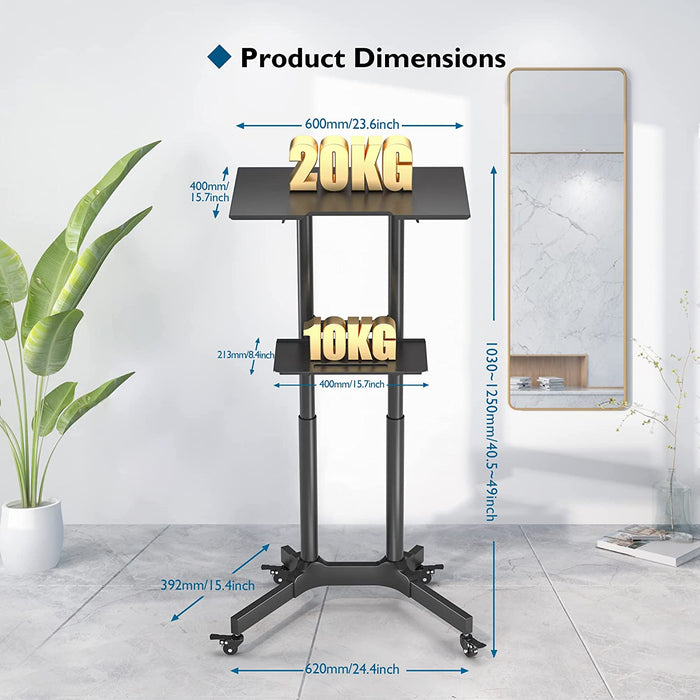 Stehpult Höhenverstellbar Schreibtisch/Laptoptisch mit Rollen/Laptop Ständer Mobile Workstation/Stand-up-Computer Präsentationswagen Ergonomisch 