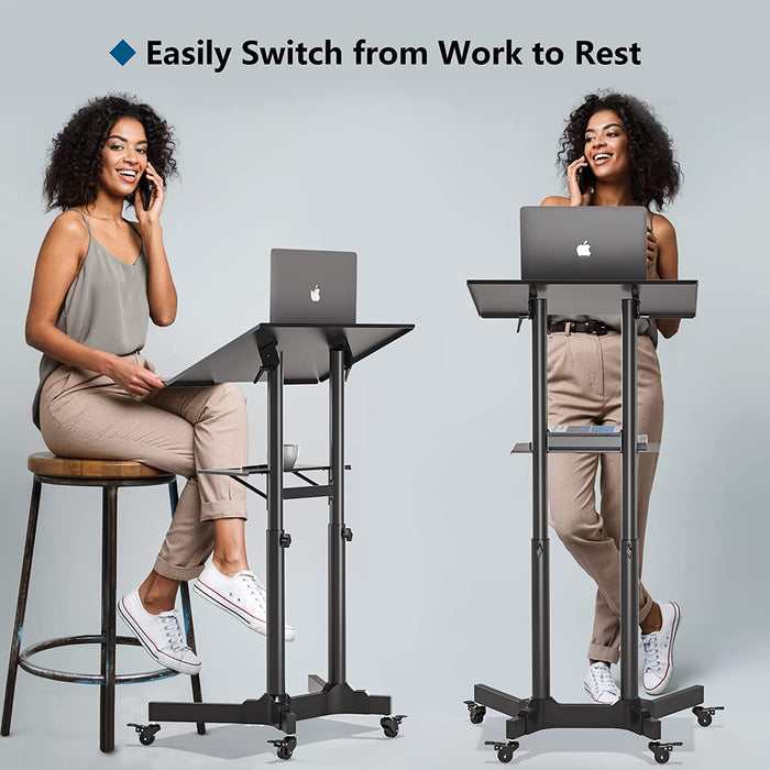 Stehpult Höhenverstellbar Schreibtisch/Laptoptisch mit Rollen/Laptop Ständer Mobile Workstation/Stand-up-Computer Präsentationswagen Ergonomisch 