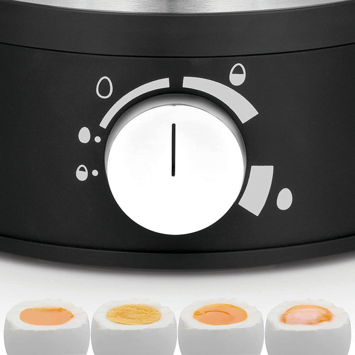 Stelio Eierkocher Edelstahl, Eierkocher 1 Ei -7 Eier, 38 Watt, Härtegradeinstellung, Fortkochstufe, Messbecher mit Eipick