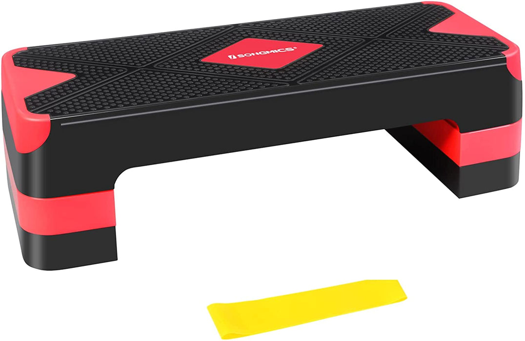 Steppbrett für Aerobic, Stepper mit Widerstandsband, höhenverstellbare (10/15/20 cm) Plattform, 68 x 27 cm Stepbench für Fitness, Workouts