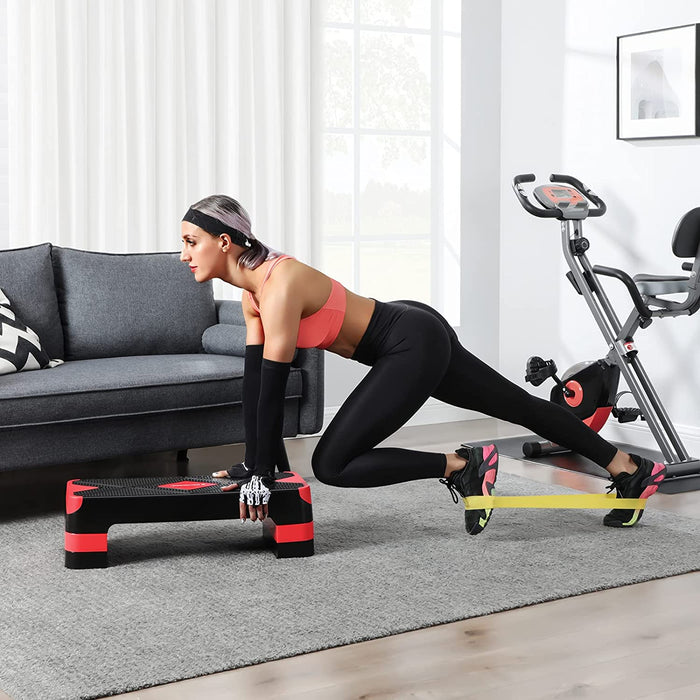 Steppbrett für Aerobic, Stepper mit Widerstandsband, höhenverstellbare (10/15/20 cm) Plattform, 68 x 27 cm Stepbench für Fitness, Workouts