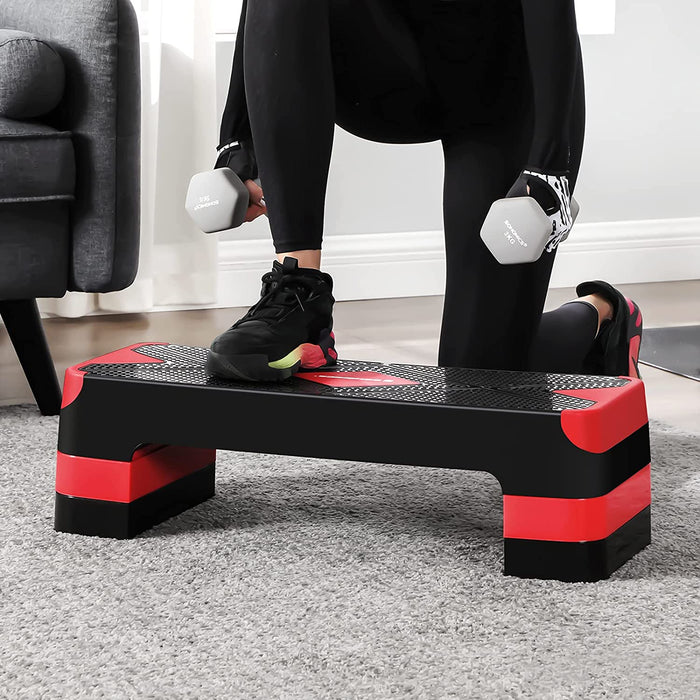 Steppbrett für Aerobic, Stepper mit Widerstandsband, höhenverstellbare (10/15/20 cm) Plattform, 68 x 27 cm Stepbench für Fitness, Workouts