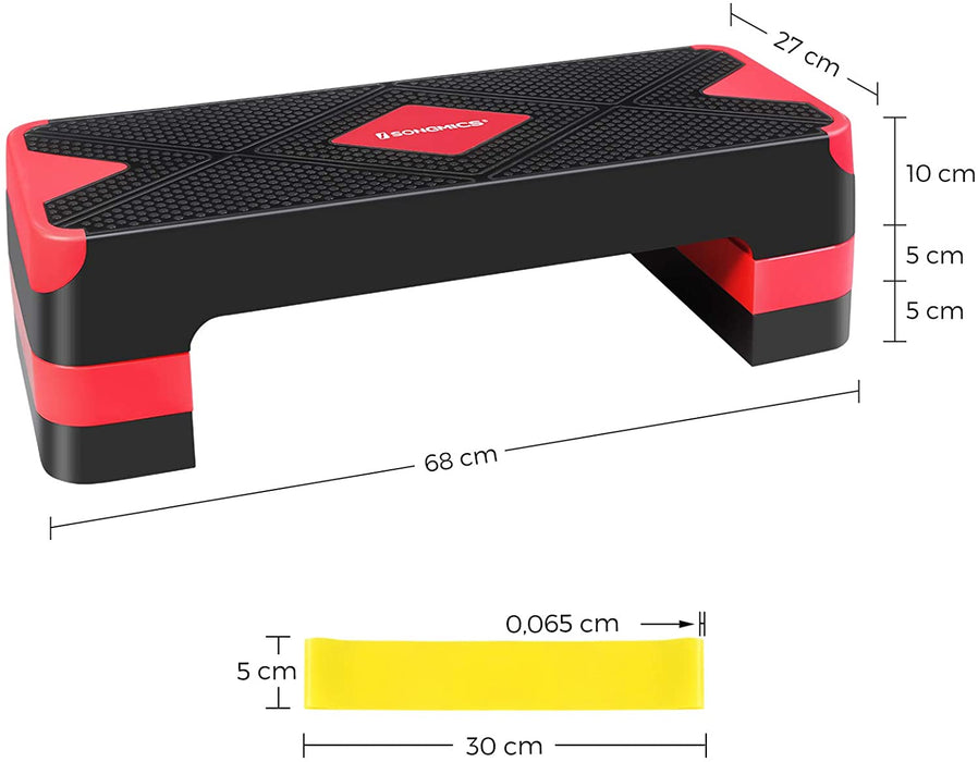 Steppbrett für Aerobic, Stepper mit Widerstandsband, höhenverstellbare (10/15/20 cm) Plattform, 68 x 27 cm Stepbench für Fitness, Workouts