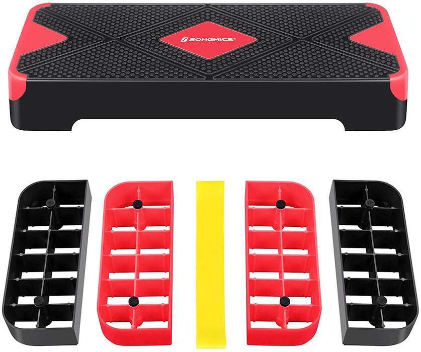Steppbrett für Aerobic, Stepper mit Widerstandsband, höhenverstellbare (10/15/20 cm) Plattform, 68 x 27 cm Stepbench für Fitness, Workouts