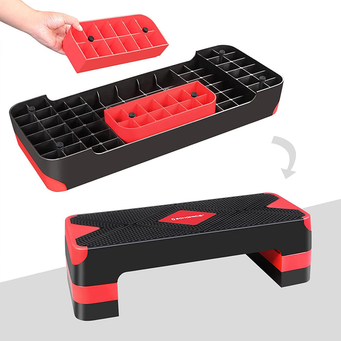 Steppbrett für Aerobic, Stepper mit Widerstandsband, höhenverstellbare (10/15/20 cm) Plattform, 68 x 27 cm Stepbench für Fitness, Workouts