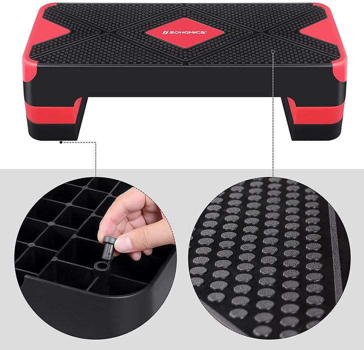 Steppbrett für Aerobic, Stepper mit Widerstandsband, höhenverstellbare (10/15/20 cm) Plattform, 68 x 27 cm Stepbench für Fitness, Workouts