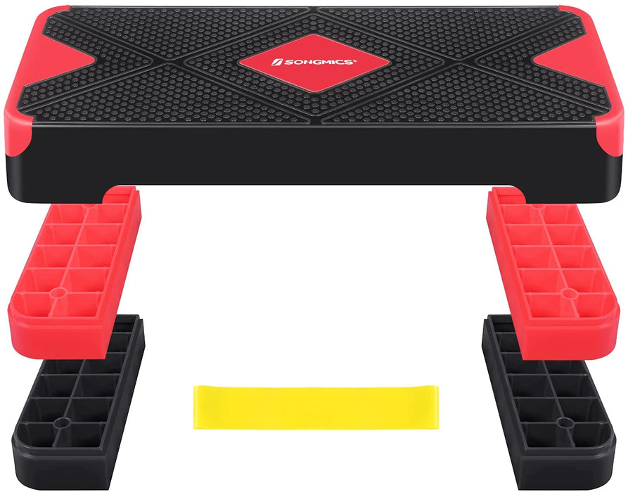Steppbrett für Aerobic, Stepper mit Widerstandsband, höhenverstellbare (10/15/20 cm) Plattform, 68 x 27 cm Stepbench für Fitness, Workouts