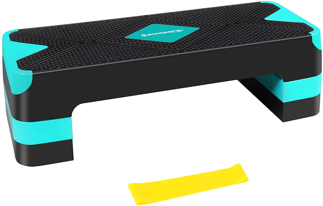 Steppbrett für Aerobic, Stepper mit Widerstandsband, höhenverstellbare (10/15/20 cm) Plattform, 68 x 27 cm Stepbench für Fitness, Workouts