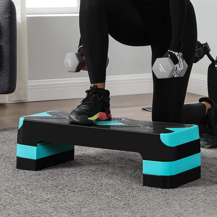 Steppbrett für Aerobic, Stepper mit Widerstandsband, höhenverstellbare (10/15/20 cm) Plattform, 68 x 27 cm Stepbench für Fitness, Workouts
