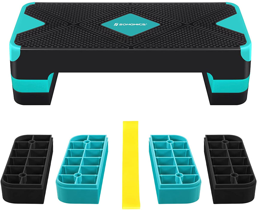 Steppbrett für Aerobic, Stepper mit Widerstandsband, höhenverstellbare (10/15/20 cm) Plattform, 68 x 27 cm Stepbench für Fitness, Workouts