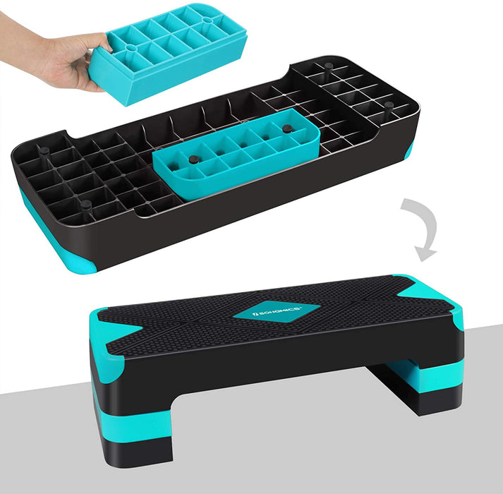 Steppbrett für Aerobic, Stepper mit Widerstandsband, höhenverstellbare (10/15/20 cm) Plattform, 68 x 27 cm Stepbench für Fitness, Workouts