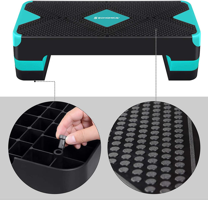 Steppbrett für Aerobic, Stepper mit Widerstandsband, höhenverstellbare (10/15/20 cm) Plattform, 68 x 27 cm Stepbench für Fitness, Workouts