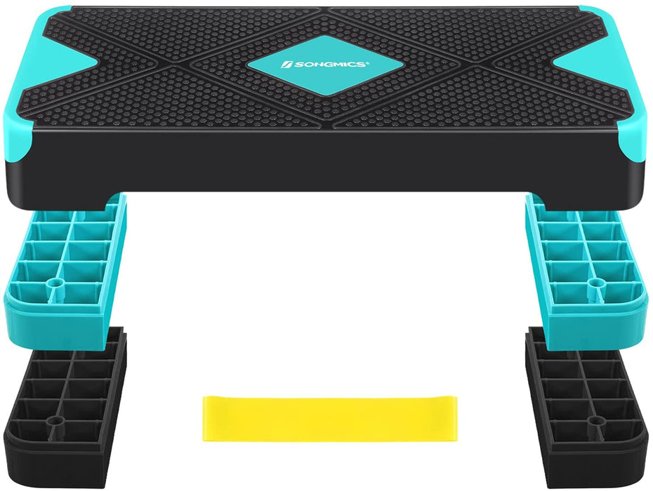 Steppbrett für Aerobic, Stepper mit Widerstandsband, höhenverstellbare (10/15/20 cm) Plattform, 68 x 27 cm Stepbench für Fitness, Workouts