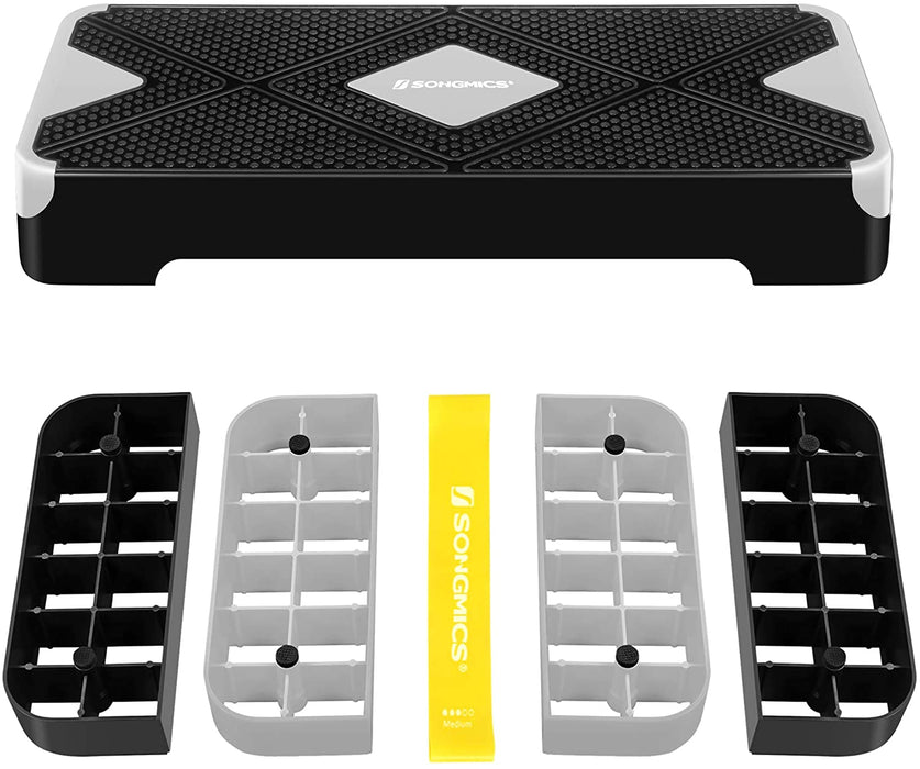 Steppbrett für Aerobic, Stepper mit Widerstandsband, höhenverstellbare (10/15/20 cm) Plattform, 68 x 27 cm Stepbench für Fitness, Workouts