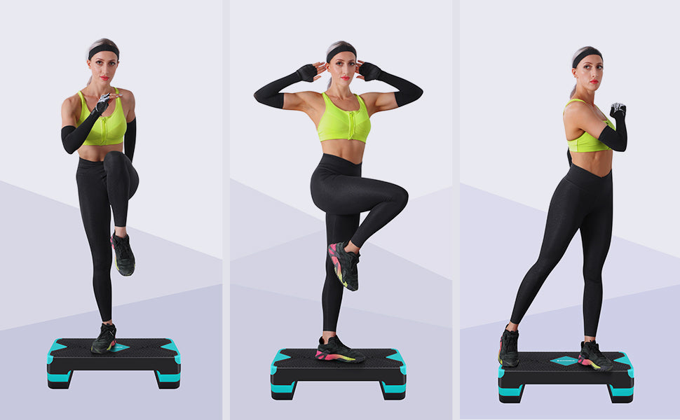 Steppbrett für Aerobic, Stepper mit Widerstandsband, höhenverstellbare (10/15/20 cm) Plattform, 68 x 27 cm Stepbench für Fitness, Workouts