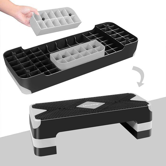 Steppbrett für Aerobic, Stepper mit Widerstandsband, höhenverstellbare (10/15/20 cm) Plattform, 68 x 27 cm Stepbench für Fitness, Workouts