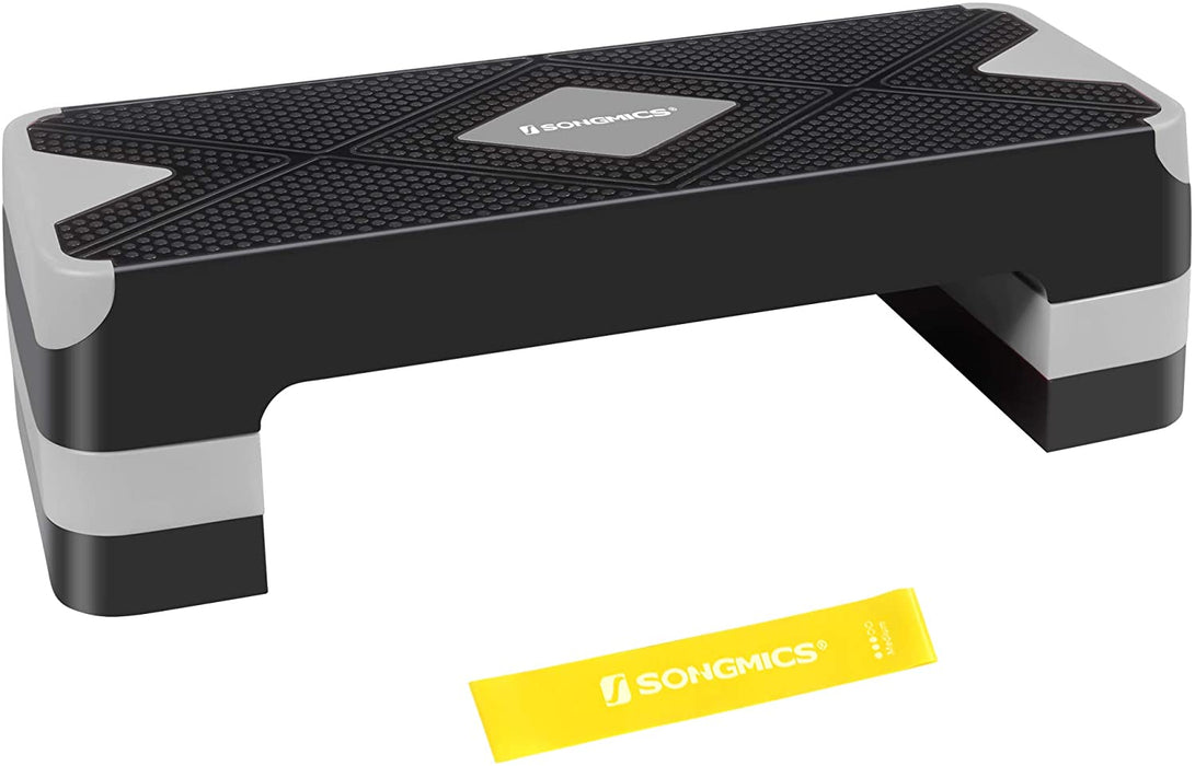 Steppbrett für Aerobic, Stepper mit Widerstandsband, höhenverstellbare (10/15/20 cm) Plattform, 68 x 27 cm Stepbench für Fitness, Workouts