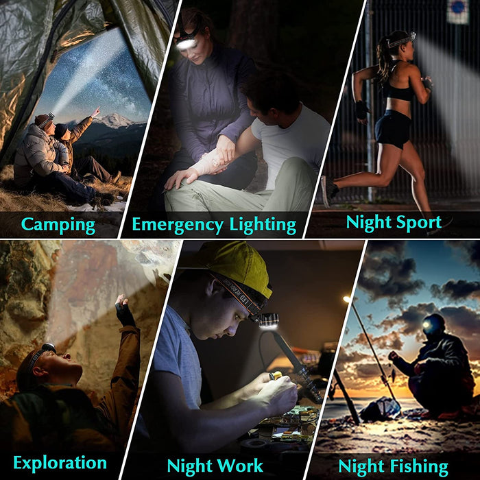 Stirnlampe LED Wiederaufladbar USB, 8 LED Kopflampe 4 Modi, Wasserdicht, Perfekt für Arbeit, Outdoor, Camping, Wandern, Angeln 