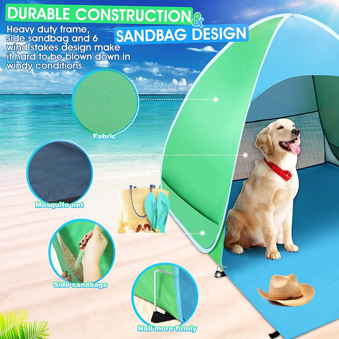 Strandmuschel UV-Schutz 50+ | 2-3 Personen Strandzelt | Pop-up Wasserdicht tragbar Wurfzelt | Beach Zelt für Familie Camping Garten Strand