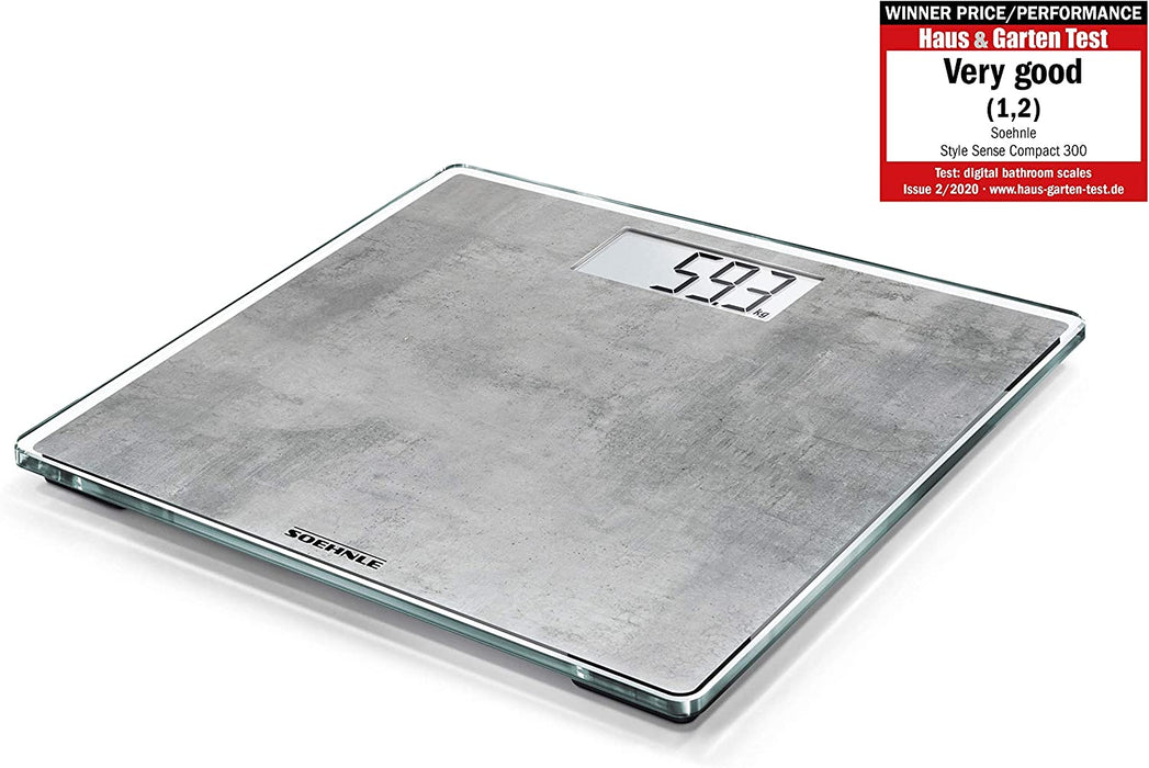 Style Sense Compact 300 Concrete, digitale Körperwaage mit LCD-Anzeige, elektronische Waage mit extraflachem Design, Personenwaage 