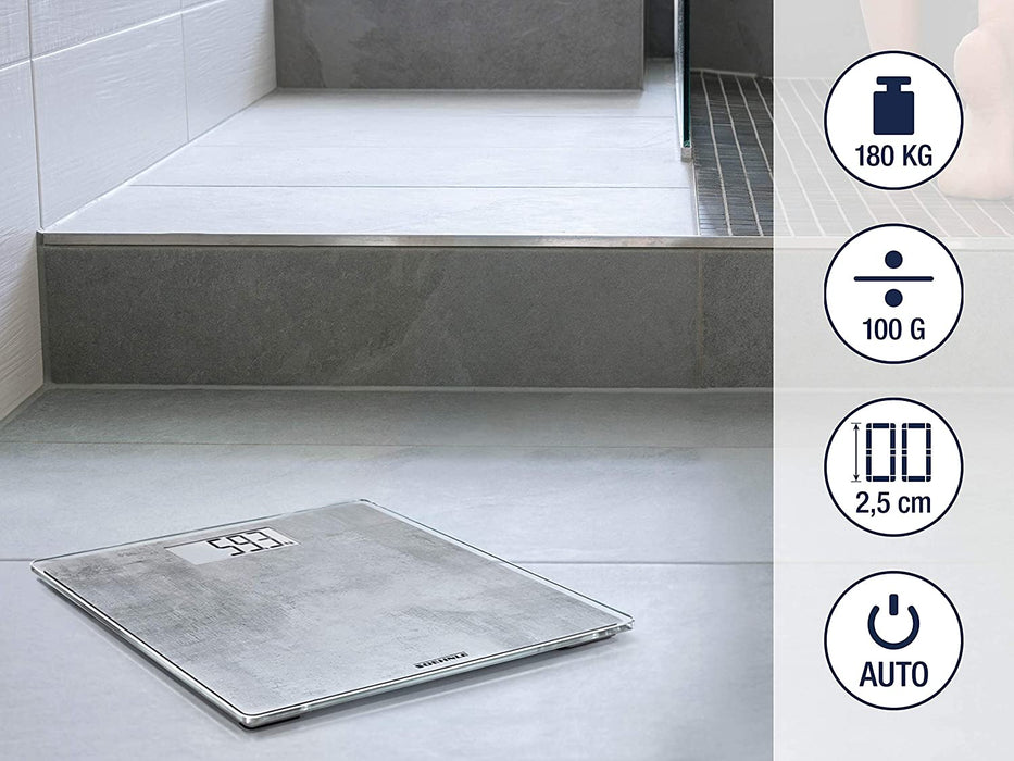 Style Sense Compact 300 Concrete, digitale Körperwaage mit LCD-Anzeige, elektronische Waage mit extraflachem Design, Personenwaage 