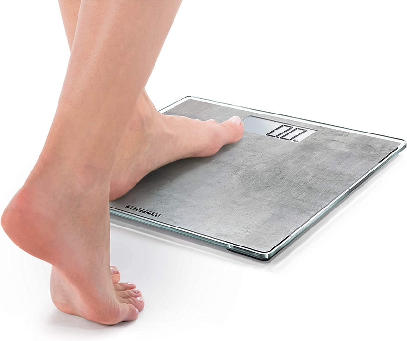 Style Sense Compact 300 Concrete, digitale Körperwaage mit LCD-Anzeige, elektronische Waage mit extraflachem Design, Personenwaage 