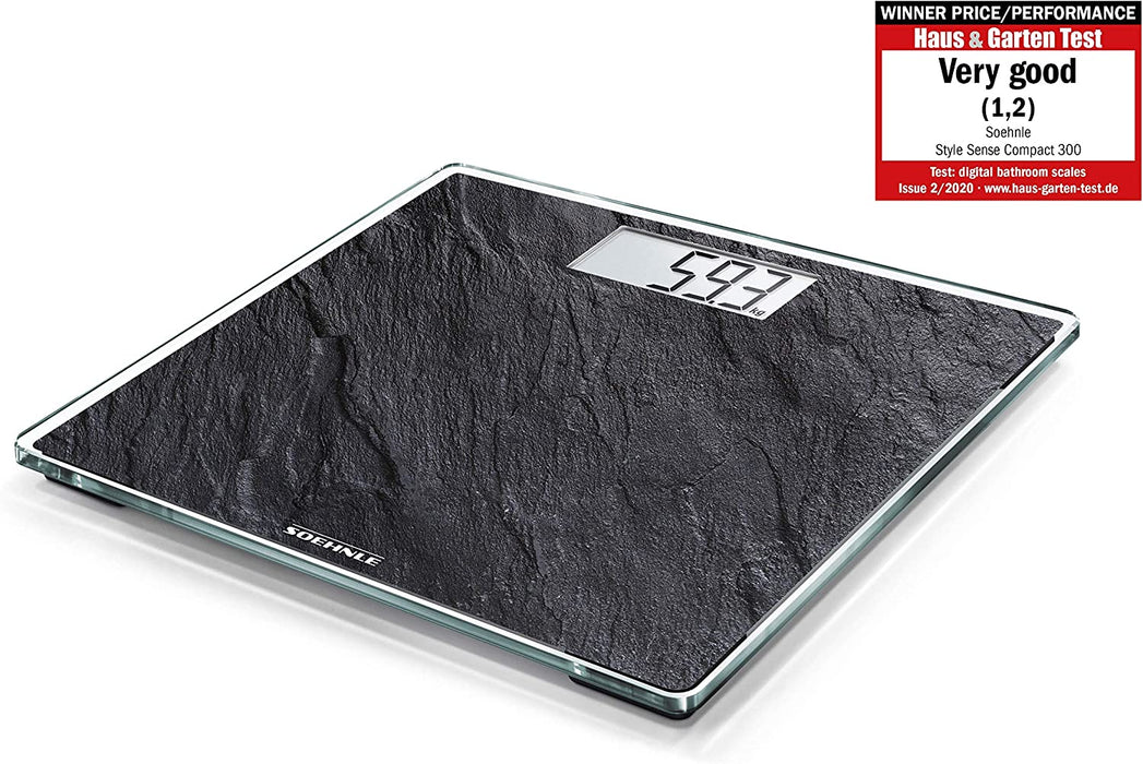 Style Sense Compact 300 Slate, digitale Personenwaage mit LCD-Anzeige, elektronische Waage, große Trittfläche, Schwarz, Körperwaage