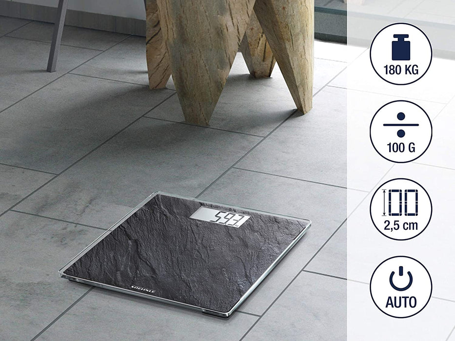 Style Sense Compact 300 Slate, digitale Personenwaage mit LCD-Anzeige, elektronische Waage, große Trittfläche, Schwarz, Körperwaage