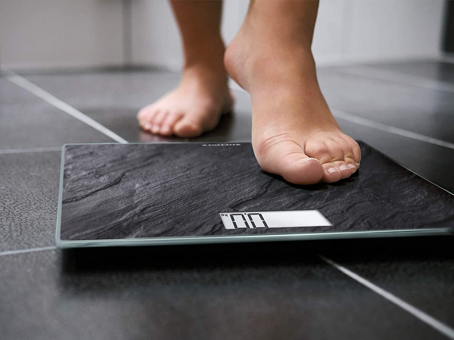 Style Sense Compact 300 Slate, digitale Personenwaage mit LCD-Anzeige, elektronische Waage, große Trittfläche, Schwarz, Körperwaage