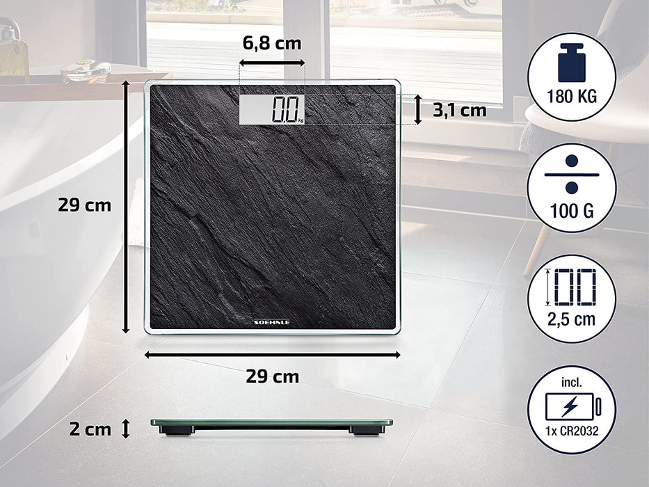 Style Sense Compact 300 Slate, digitale Personenwaage mit LCD-Anzeige, elektronische Waage, große Trittfläche, Schwarz, Körperwaage