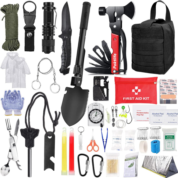 Survival Kit 163 in 1,Notfall Ausrüstung, Survival Militär Hochwertig Ausrüstung mit Messer I Taschenlampe, Erste-Hilfe-Kit, Outdoor Ausrüstung für Wandern & Camping, Überlebenspaket, Überlebensausrüstung