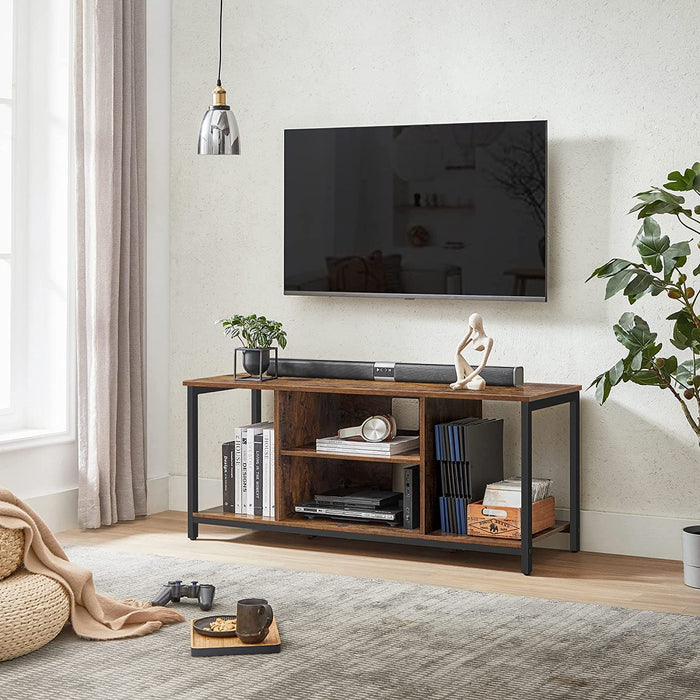 TV-Schrank, Fernsehtisch, TV-Regal, Lowboard mit offenen Fächern, für Wohnzimmer, Unterhaltungsraum, für Fernseher bis zu 60 Zoll, Industrie-Design