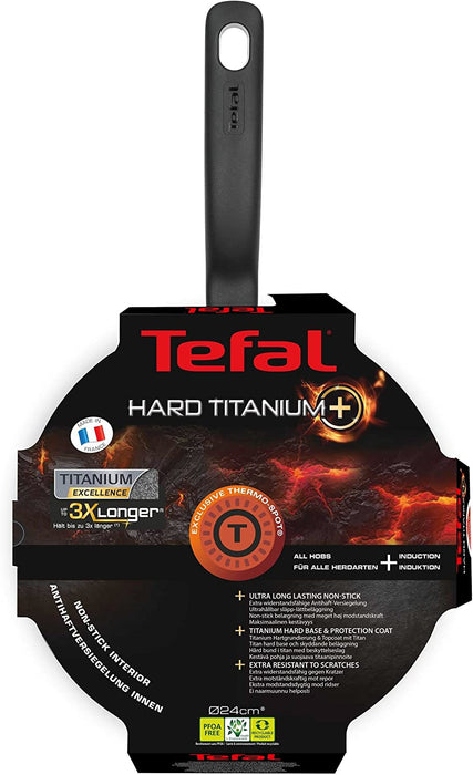 Tefal Hard Titanium+ Schmorpfanne mit Deckel | 24 cm | Für alle Herdarten inklusive Induktion | Antihaftversiegelt | Starker Induktionsboden