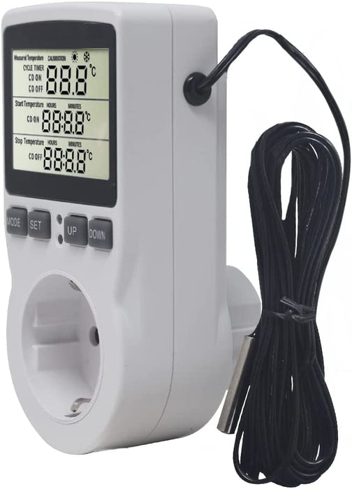 Temperaturregler Steckdose 230V mit Fühler Digital Thermostat Steckdose Heizung Kühlung Temperaturschalter für Gewächshaus Kühlschrank