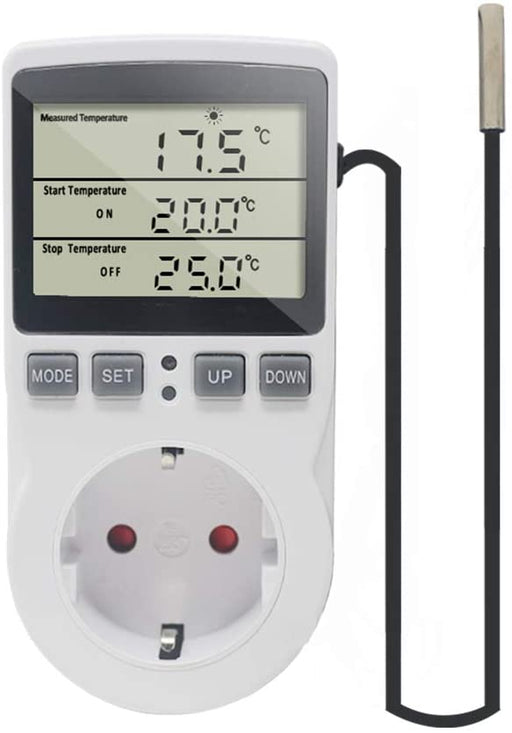 Temperaturregler Steckdose 230V mit Fühler Digital Thermostat Steckdose Heizung Kühlung Temperaturschalter für Gewächshaus Kühlschrank
