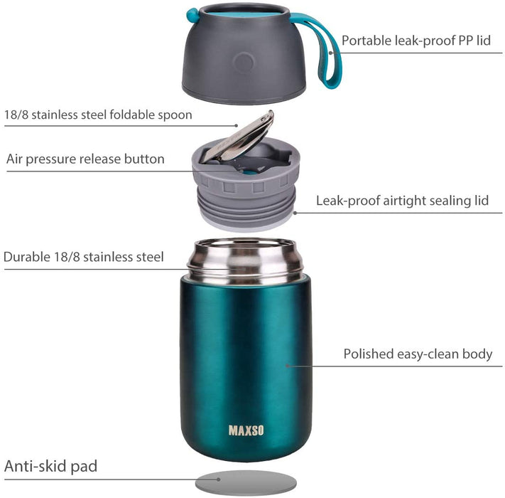 Thermobehälter für Essen 500ml & 700ml Edelstahl Warmhaltebebehälter mit faltbaren Löffel, Speißen, Babynahrung, Suppe, Brei, Obst, Joghurt, Thermo 