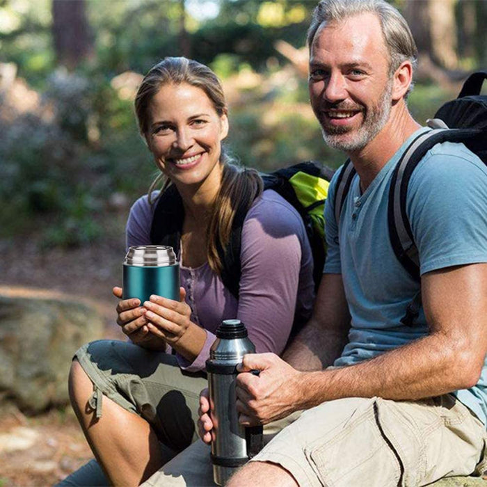 Thermobehälter für Essen 500ml & 700ml Edelstahl Warmhaltebebehälter mit faltbaren Löffel, Speißen, Babynahrung, Suppe, Brei, Obst, Joghurt, Thermo 