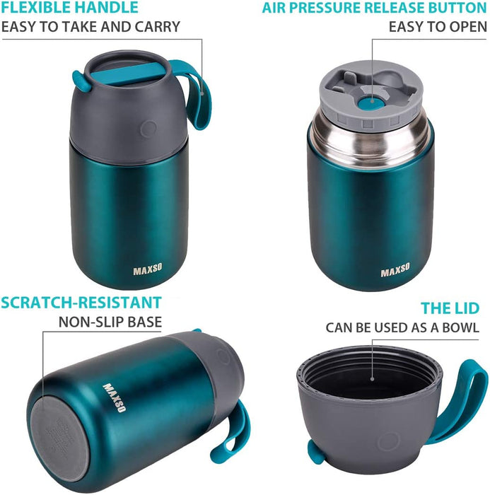 Thermobehälter für Essen 500ml & 700ml Edelstahl Warmhaltebebehälter mit faltbaren Löffel, Speißen, Babynahrung, Suppe, Brei, Obst, Joghurt, Thermo 