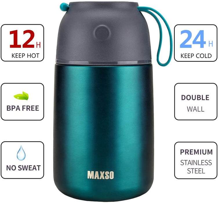 Thermobehälter für Essen 500ml & 700ml Edelstahl Warmhaltebebehälter mit faltbaren Löffel, Speißen, Babynahrung, Suppe, Brei, Obst, Joghurt, Thermo 