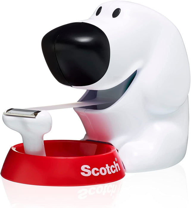 Tischabroller inkl. 1 Rolle Klebeband - Hunde Klebeband Abroller, auch für Kinder, weiß