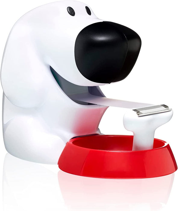 Tischabroller inkl. 1 Rolle Klebeband - Hunde Klebeband Abroller, auch für Kinder, weiß