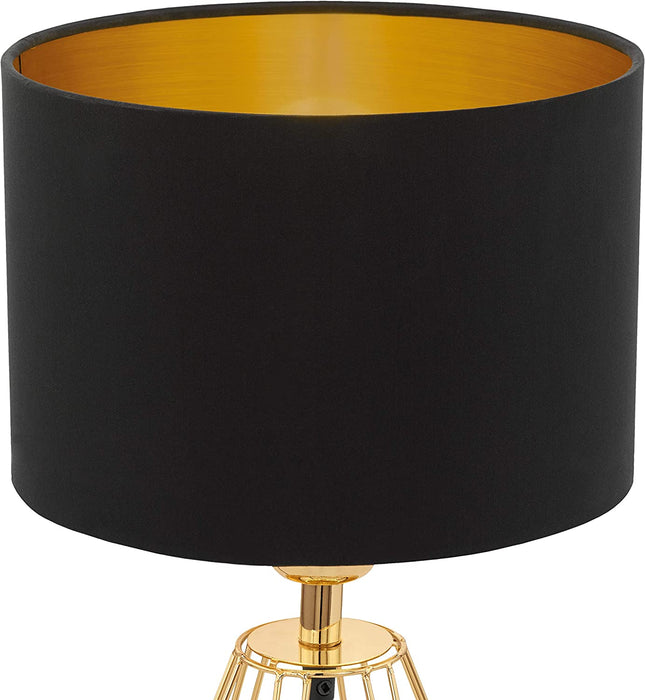 Tischlampe Carlton 2, 1 flammige Vintage Tischleuchte, Nachttischlampe aus Stahl und Stoff, Farbe: Gold, schwarz, Fassung: E14, inkl. Schalter