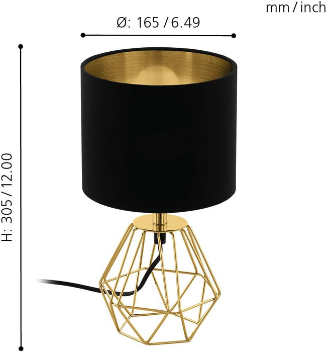 Tischlampe Carlton 2, 1 flammige Vintage Tischleuchte, Nachttischlampe aus Stahl und Stoff, Farbe: Gold, schwarz, Fassung: E14, inkl. Schalter