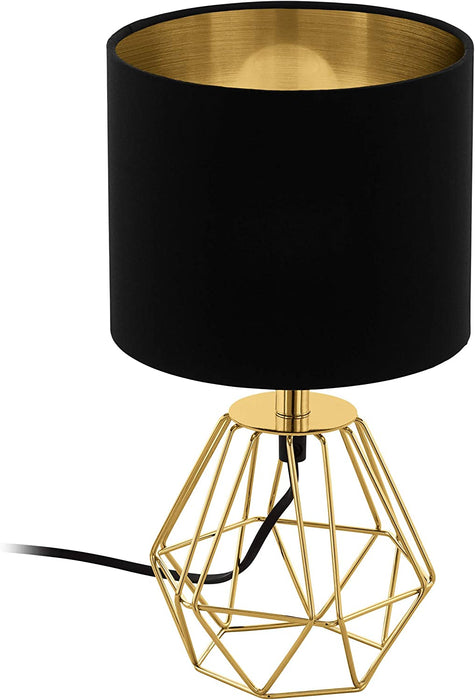 Tischlampe Carlton 2, 1 flammige Vintage Tischleuchte, Nachttischlampe aus Stahl und Stoff, Farbe: Gold, schwarz, Fassung: E14, inkl. Schalter
