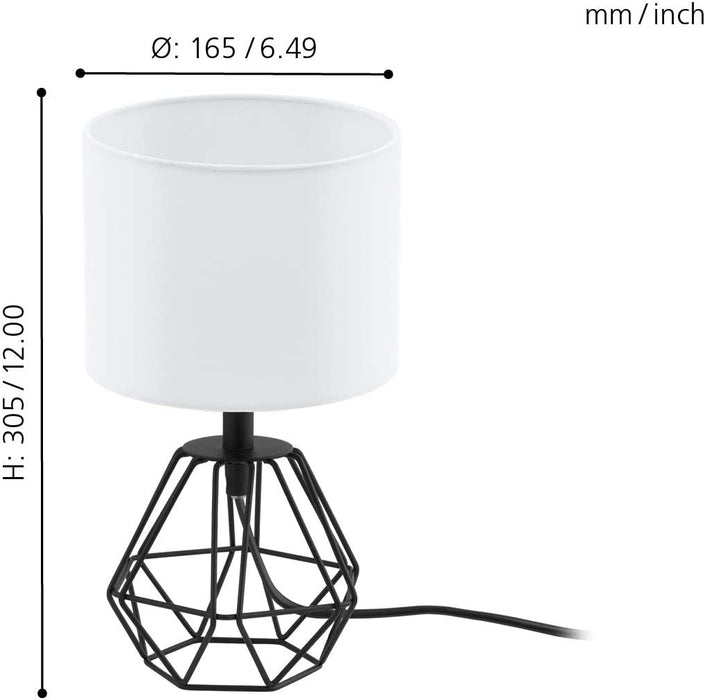 Tischlampe Carlton 2, 1 flammige Vintage Tischleuchte, Nachttischlampe aus Stahl und Stoff, Farbe: Schwarz, weiß, Fassung: E14, inkl. Schalter