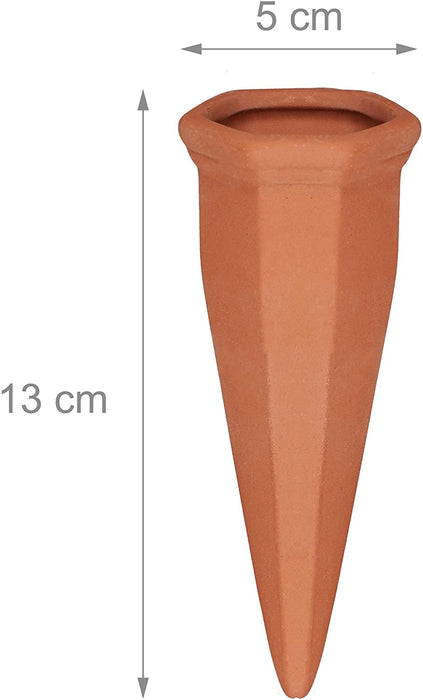 Tonkegel Bewässerung 4er Set, Pflanzen Wasserspender Ton, Wein und PET Flaschen Bewässerungskegel, Terracotta